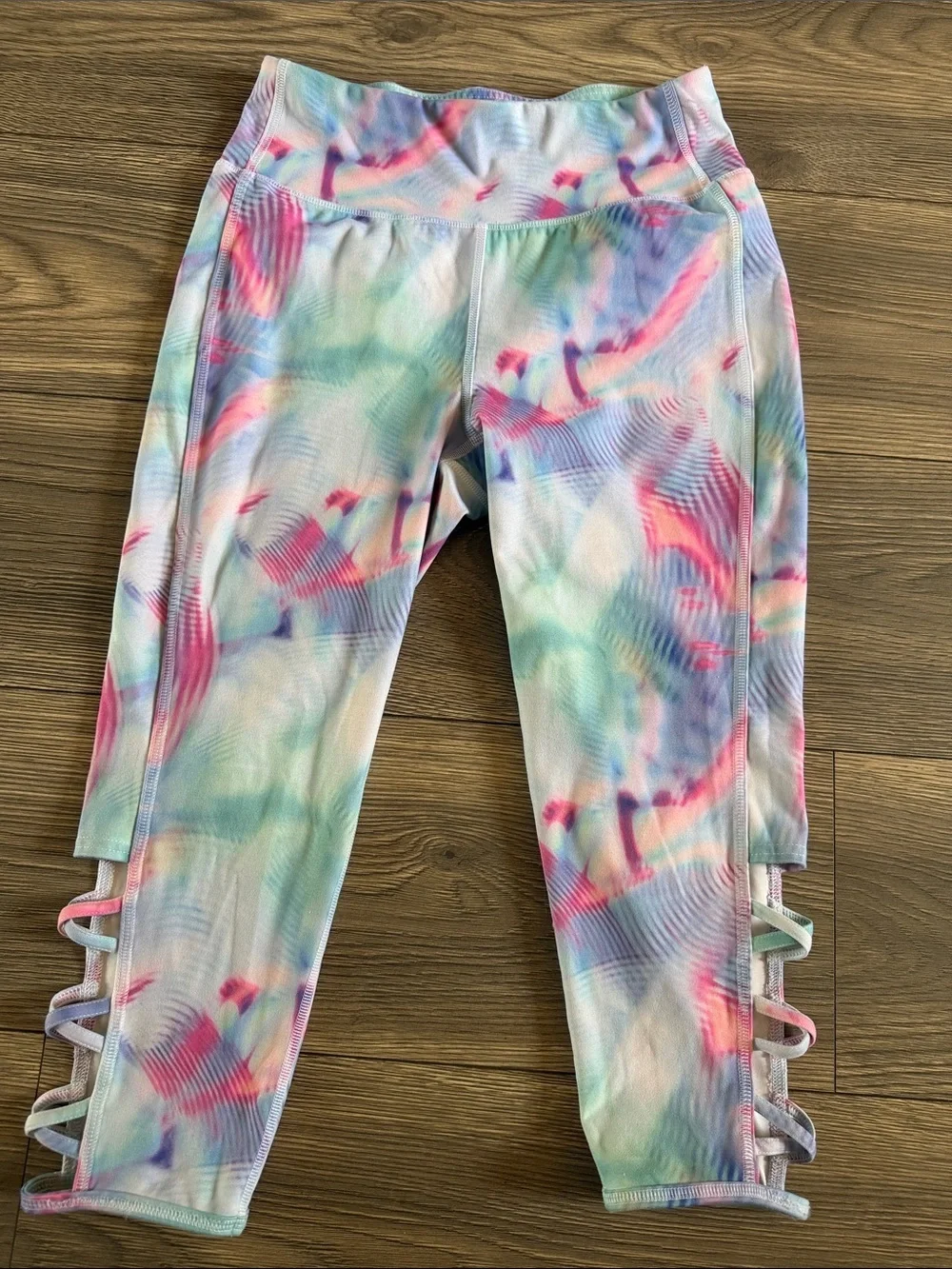 MTA Sport Pastel Multicolor Capri Leggings with Side Ladder Straps - Picture 1 of 4